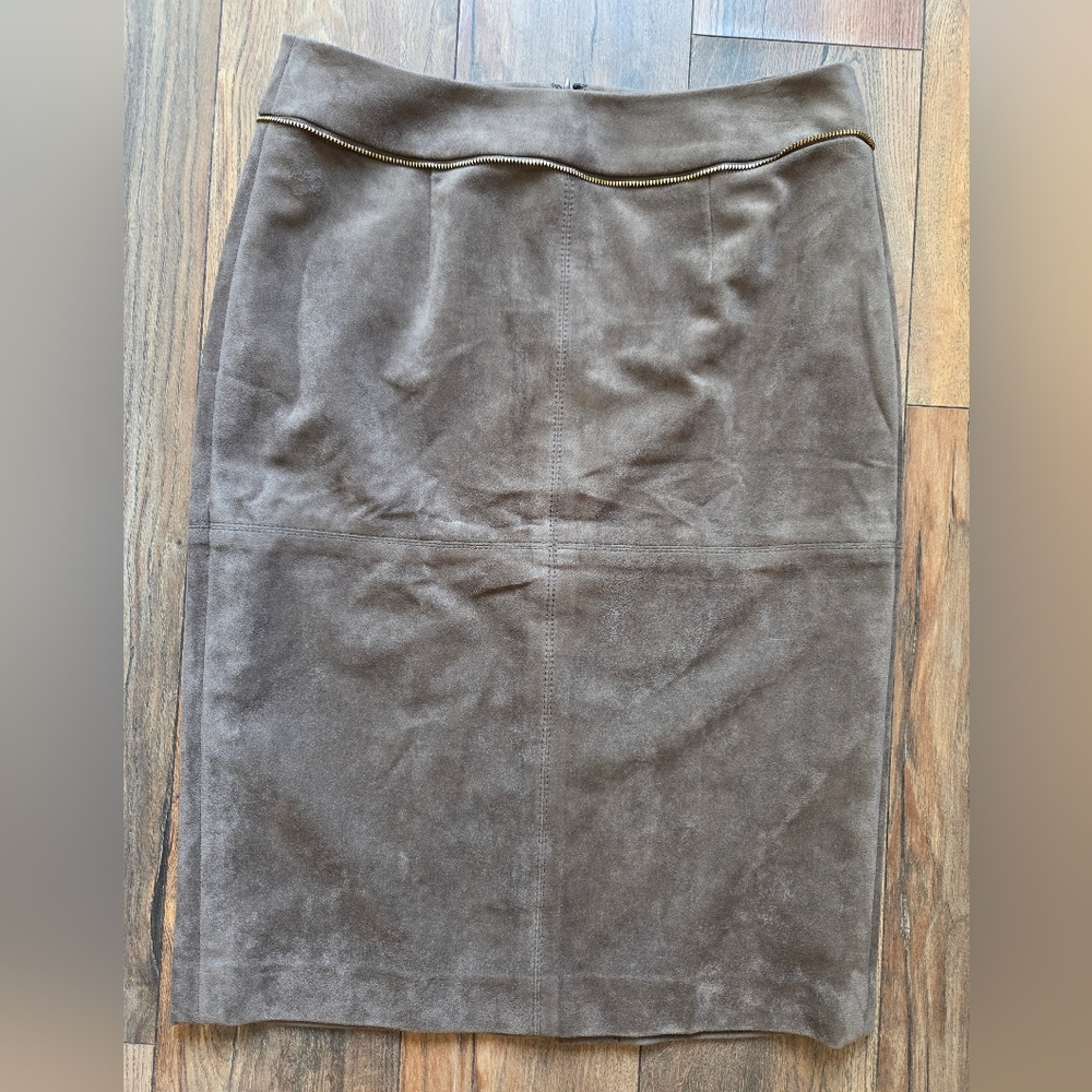 Calvin Klein Taupe Faux Suede Zipper Detail Skirt